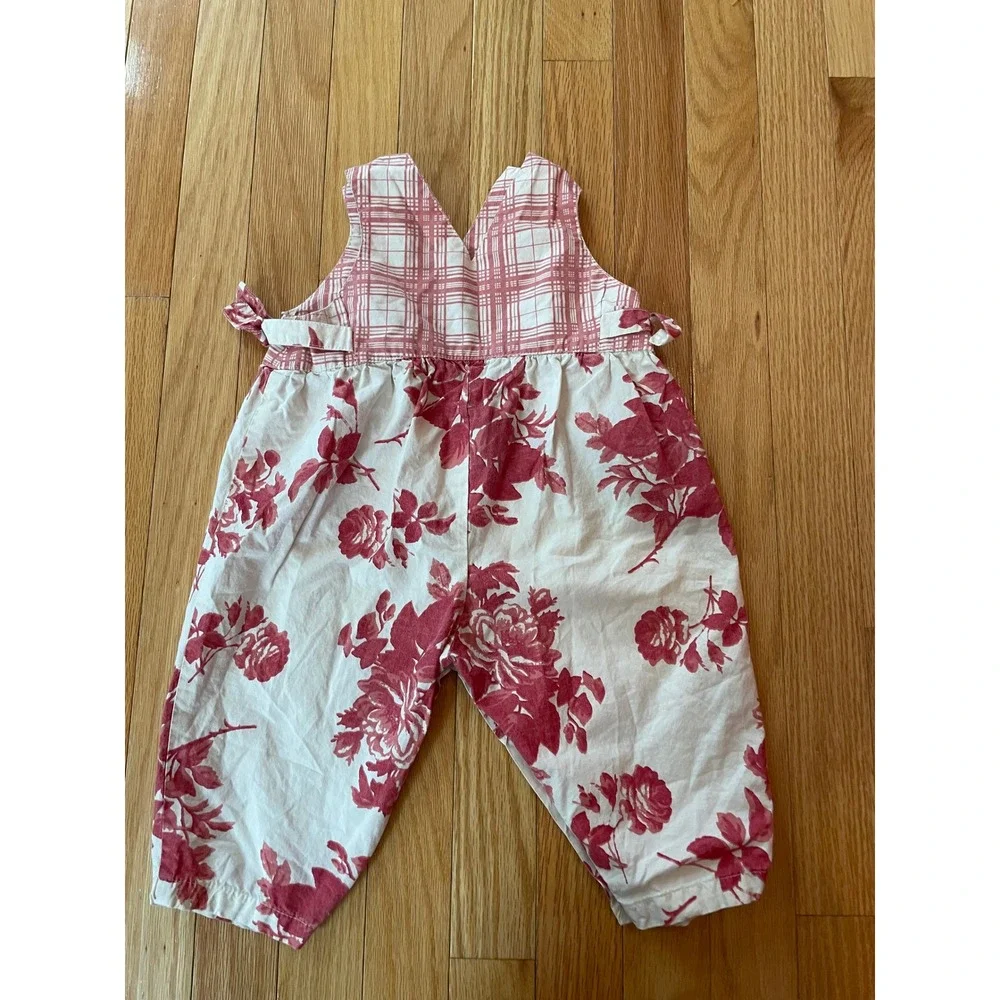 Vintage Guess Jeans Baby Overalls 12M Floral Plaid Heart Button Made in USA 90's